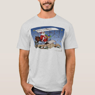 クールなヴィンテージの複葉機サンタクロース Tシャツ
