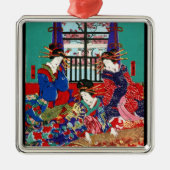 クールなヴィンテージのukiyo-eの日本の美しい女性 メタルオーナメント (正面)