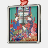 クールなヴィンテージのukiyo-eの日本の美しい女性 メタルオーナメント (左)