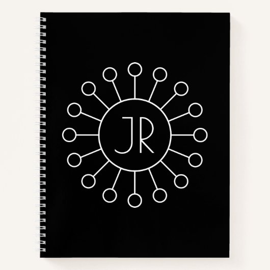 クールなヴィンテージロゴスタイルのモノグラム | 黒と白 ノートブック (正面)