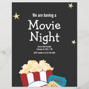 クールなヴィンテージ映画の夜 ポップコーンの招待状 チラシ