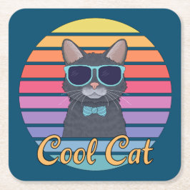 クールな一匹の猫 スクエアペーパーコースター