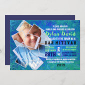 クールな写真のコラージュのバーの(ユダヤ教の)バル・ミツバーの招待状の招待 招待状 (正面/裏面)