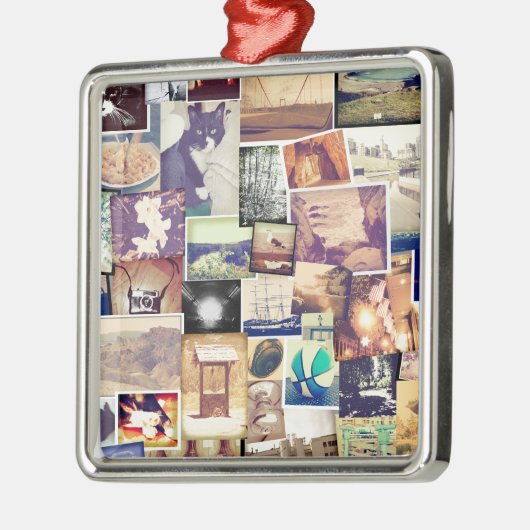 クールな写真フィルターヒップスターのコラージュ メタルオーナメント (左)