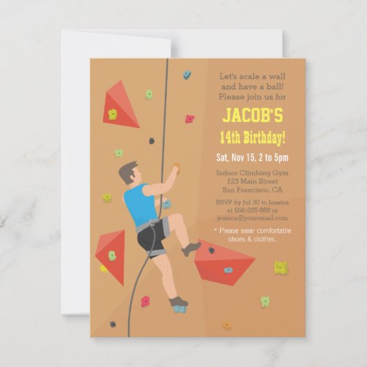 クールな壁石の登山のバースデーパーティ招待状 招待状 (正面)