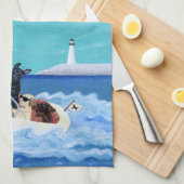 クールな夏のラブラドールの絵を描くこと キッチンタオル (四つ折り)