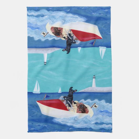 クールな夏のラブラドールの絵を描くこと キッチンタオル (縦)