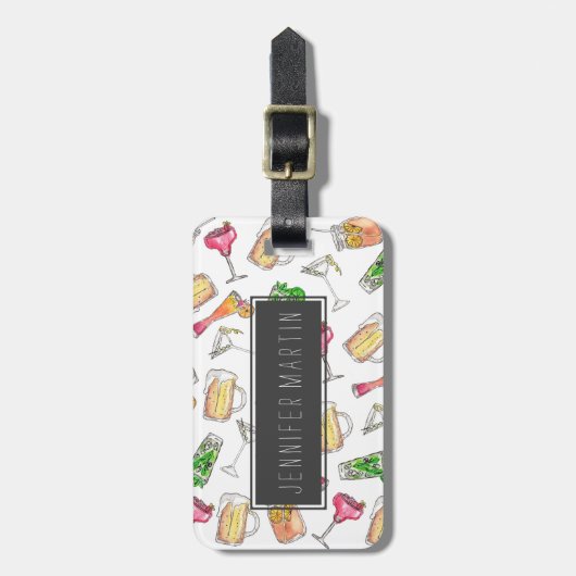 クールな夏の水彩画によって絵を描かれるカクテルの軽い音 ラゲッジタグ (正面縦)