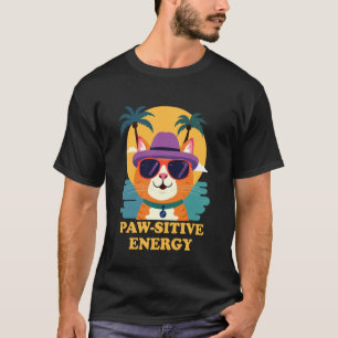 クールな夕日と猫のレトロな雰囲気 ポジティブなエネルギー Tシャツ