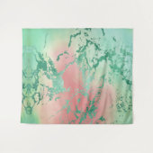 クールな大理石 | ラブリーなコーラルグリーンオンブル背景 タペストリー (正面(横))