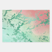 クールな大理石 | 愛らしいパステルコーラルとグリーンのオンブレ ラッピングペーパーシート (正面2)