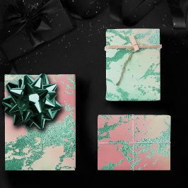 クールな大理石 | 愛らしいパステルコーラルとグリーンのオンブレ ラッピングペーパーシート