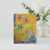 クールな子猫のミックスメディアコラージュ ポストカード (スタンド正面)