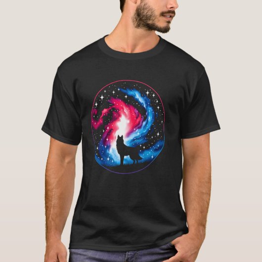 クールな宇宙のオオカミ銀河のグラフィック宇宙アート Tシャツ (正面)