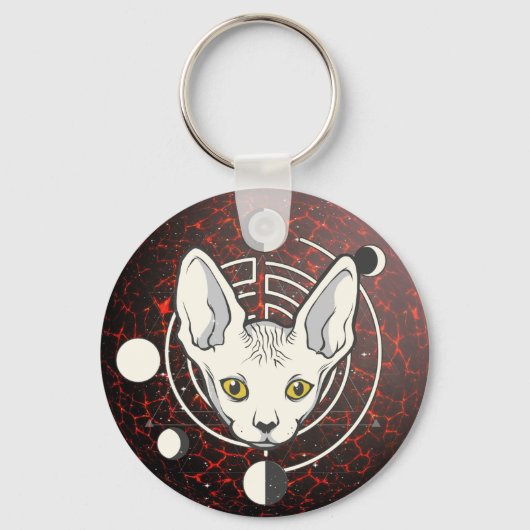 クールな宇宙猫の顔デザイン キーホルダー (正面)