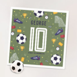 クールな少年グリーンスポーツサッカーキッズの誕生日 スタンダードカクテルナプキン
