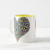 クールな平和愛ハート ツートーンマグカップ (正面左)