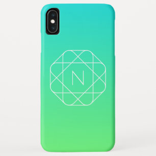 クールな幾何学モノグラム|青とライムグリーンのグラデーション iPhone XS MAXケース