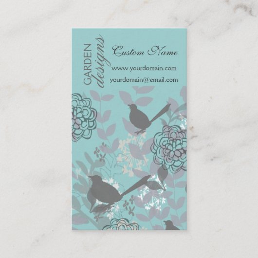 クールな庭の青のかわいい鳥N花パターン 名刺 (正面)