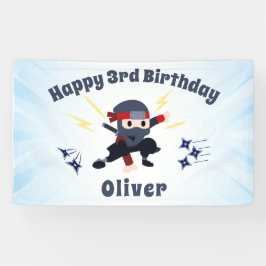 クールな忍者空手キッズの誕生日パーティーサインバナー 横断幕