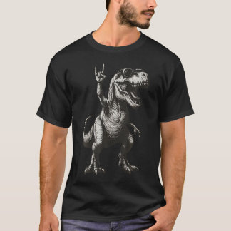 クールな恐竜のロックサインサングラス Tシャツ