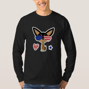 クールな愛国アメリカ国旗の犬のイラストグラフィック Tシャツ
