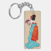 クールな日本のクラシックな芸者の女性着物ファン キーホルダー (正面左)