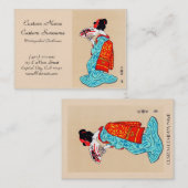 クールな日本のクラシックな芸者の女性着物ファン 名刺 (正面/裏面)