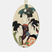 クールな日本のヴィンテージのukiyo-eのトリオの女性芸者の芸術 セラミックオーナメント (左)