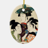 クールな日本のヴィンテージのukiyo-eのトリオの女性芸者の芸術 セラミックオーナメント (正面)