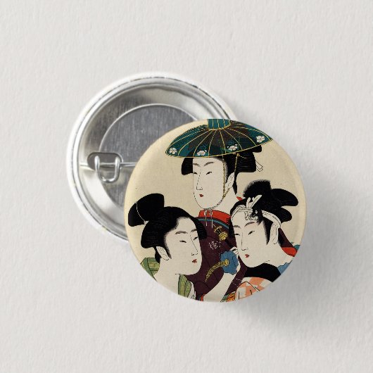 クールな日本のヴィンテージのukiyo-eのトリオの女性芸者の芸術 缶バッジ (正面&裏面)