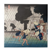 クールな日本のヴィンテージのukiyo-eの雨の日場面 タイル (正面)