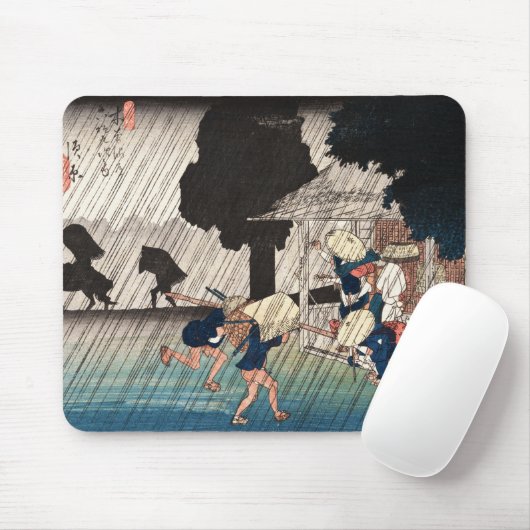 クールな日本のヴィンテージのukiyo-eの雨の日場面 マウスパッド (マウス)