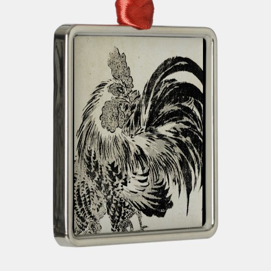 クールな日本のヴィンテージのukiyo-eインクオンドリの鶏 メタルオーナメント (右)