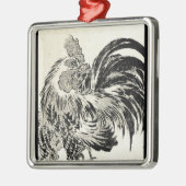 クールな日本のヴィンテージのukiyo-eインクオンドリの鶏 メタルオーナメント (左)