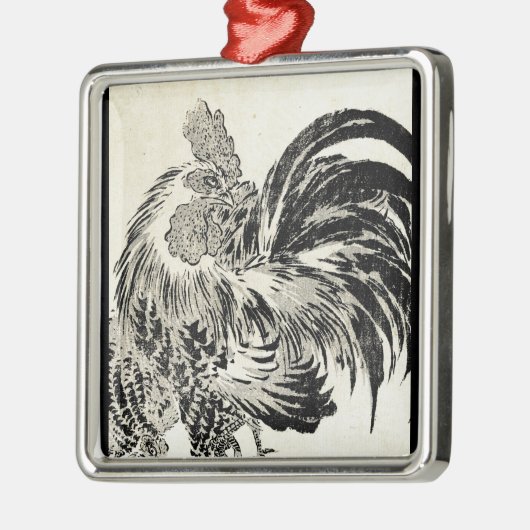 クールな日本のヴィンテージのukiyo-eインクオンドリの鶏 メタルオーナメント (左)