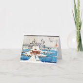 クールな日本のヴィンテージのukiyo-e湖の神社の雪 シーズンカード (裏面)