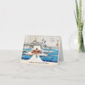 クールな日本のヴィンテージのukiyo-e湖の神社の雪 シーズンカード (正面)