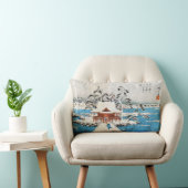 クールな日本のヴィンテージのukiyo-e湖の神社の雪 ランバークッション (椅子)