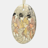 クールな日本のヴィンテージのukiyo-e 3の女性の海 セラミックオーナメント (左)