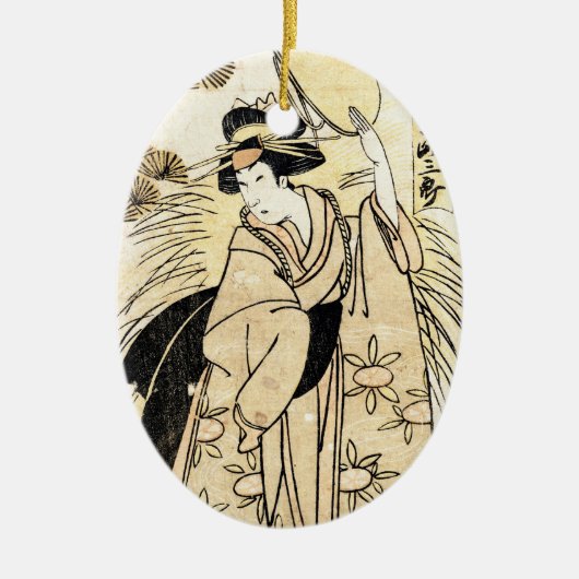 クールな日本の古いヴィンテージのukiy-oの芸者の入れ墨 セラミックオーナメント (正面)