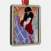 クールな日本の女性芸者の傘の雪の冬 メタルオーナメント (右)