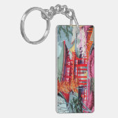 クールな日本の赤い寺院の春Asano Takeji キーホルダー (正面左)
