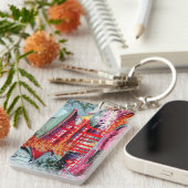 クールな日本の赤い寺院の春Asano Takeji キーホルダー (正面右)