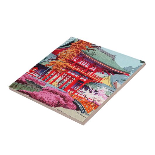 クールな日本の赤い寺院の春Asano Takeji タイル (側面)