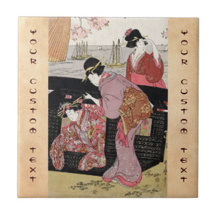 クールな日本のukiyo-eのトリオの芸者の女性スクロール タイル