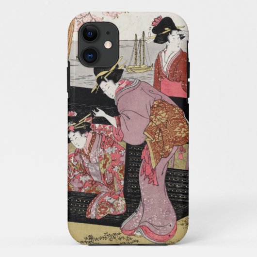 クールな日本のukiyo-eのトリオの芸者の女性スクロール Case-Mate iPhoneケース (裏面)