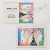 クールな日本人の春の桜の富士の芸術湖 名刺 (正面/裏面)