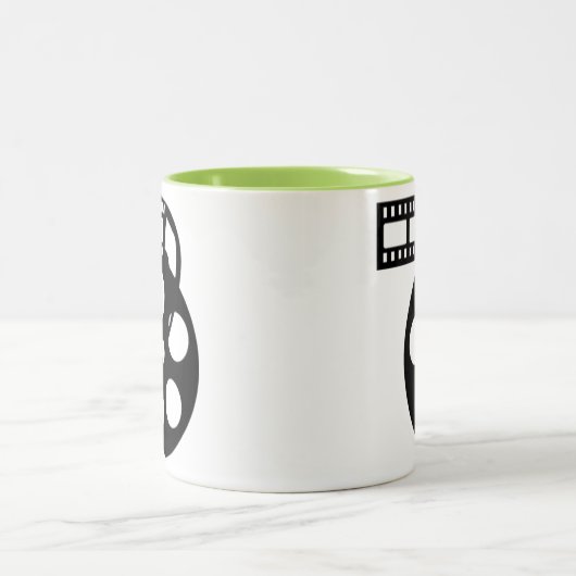 クールな映画フィルムの巻き枠 ツートーンマグカップ (中央)