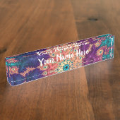 クールな曼荼羅パターンとの空想及びおもしろいのフラクタル デスクネームプレート (側面)